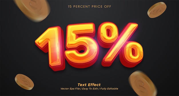 Fifteen percent for sale banner text effect editable 3d text style