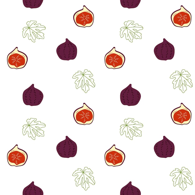 Fig fruit and leaf pattern Exotic plant Hand drawn illustration Repeat background for wallpaper