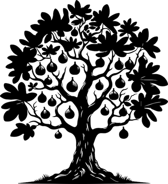 a fig tree vector black color silhouette