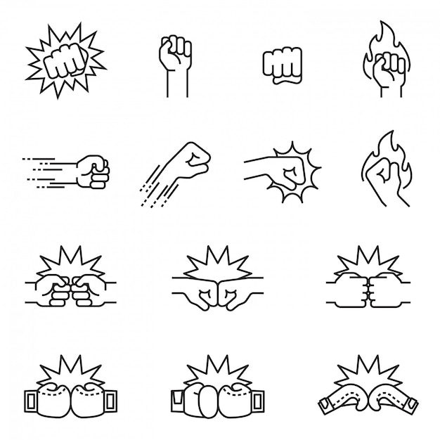 Fight, fist bump icon set concept. Thin line style stock vector.