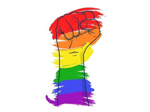 Fight for gay LGBT rights rainbow fist white background