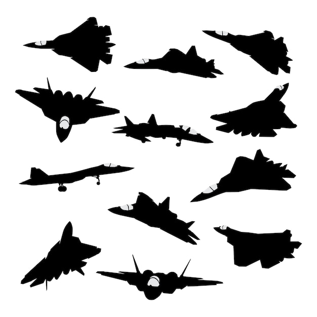 fighter jet aircraft military silhouette set collection