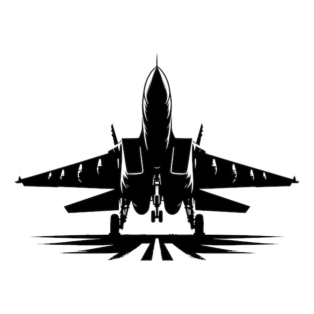 Vector fighter jet airplane silhouette flat vector illustration isolated on a white background