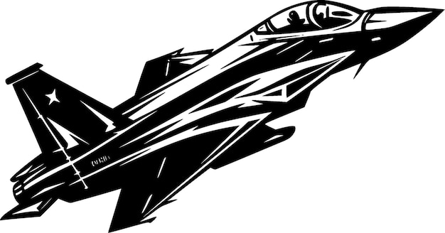 Fighter Jet Black and White Isolated Icon Vector illustration