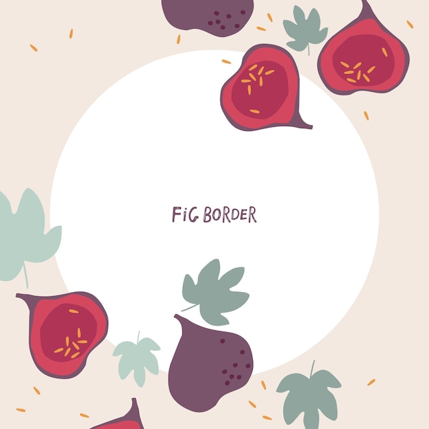 Figs border. Fruits with leaf hand drawn sketch isolated. Frame with Whole fruit and cut half.