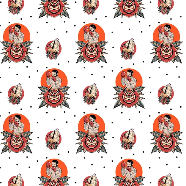 the figther tattoo pattern vector design