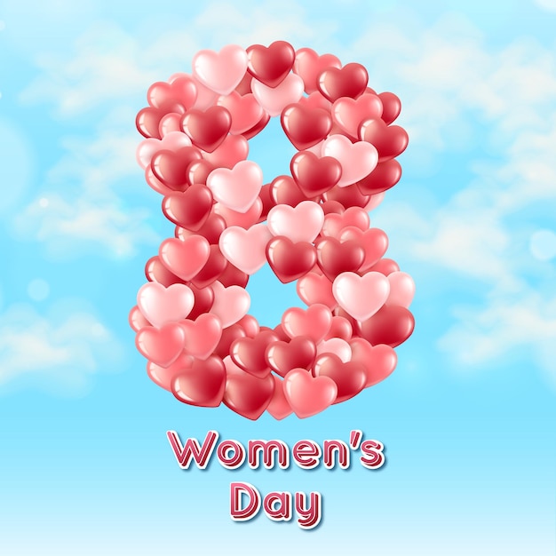 The figure eight consists of heartshaped balloons International womens day symbol March 8