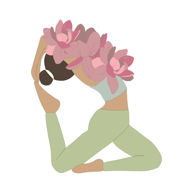 Figure yoga girl and pink flowers