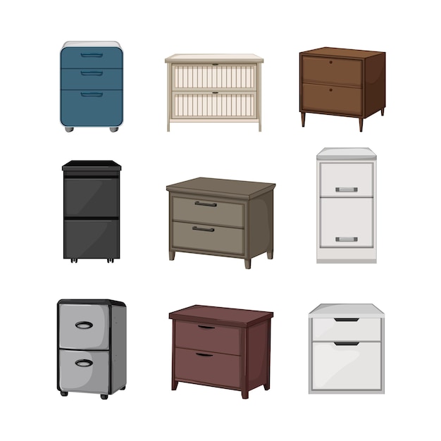 File cabinet set cartoon vector illustration