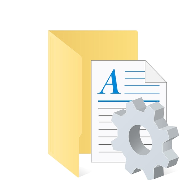 File computer folder and document with gear icon Settings icon or instruction. Color folder