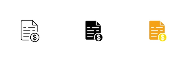 File icon with dollar sign Remote work salary mail chat Vector set of icons in line black and colorful styles isolated on white background