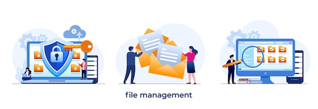 File management concept storage cloud system memory internet file technology database security document flat illustration vector