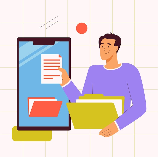 File manager application concept man holding document