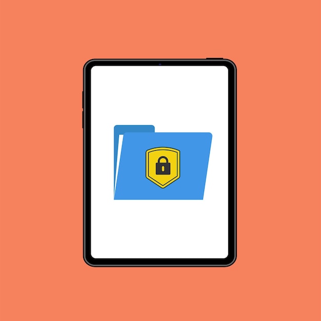 File protection concept with tablet. Vector HD illustration