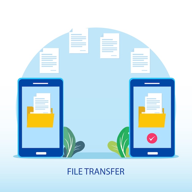 Vector file transfer concept backup data technology cloud upload and download