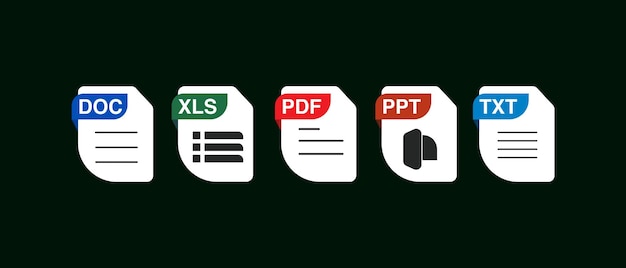 File type icons File formats in flat design File and documents extensions Icons for ui Vector