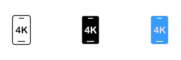 A file with an image of a phone displaying an 4K icon in the corner of the screen The phone is sleek and modern Vector set of icons in line black and colorful styles isolated