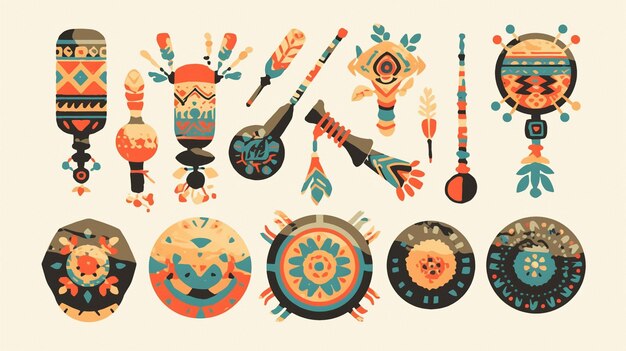 Vector filipino kulintang patterns with gong instrument designs