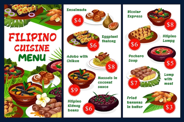 Filipino restaurant menu traditional cuisine