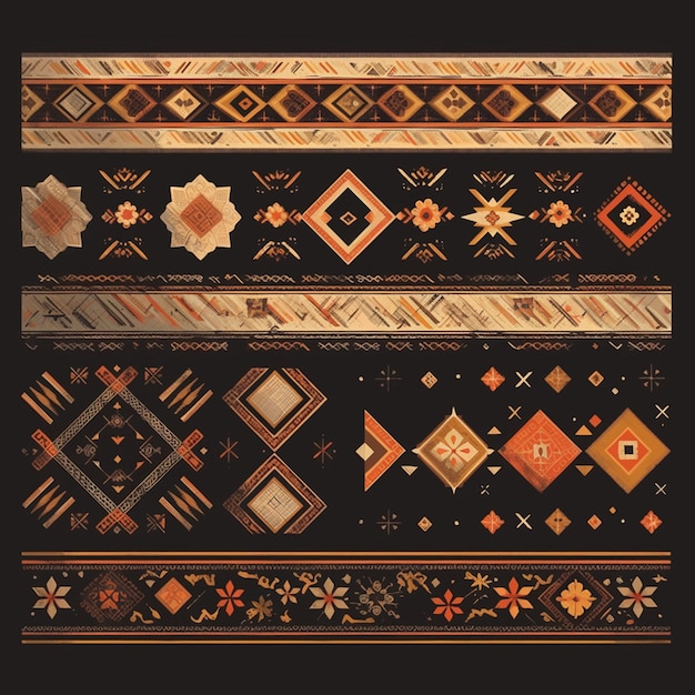 Vector filipino tnalak weaving patterns with intricate designs