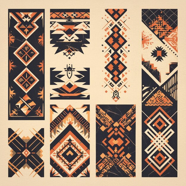 Vector filipino tnalak weaving patterns with intricate designs