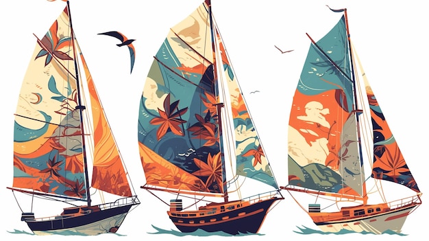 Vector filipino vinta boat patterns with colorful sails