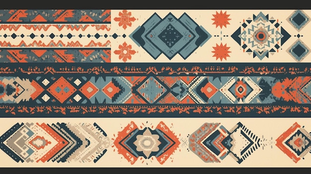 Vector filipino yakan weaving patterns with geometric designs