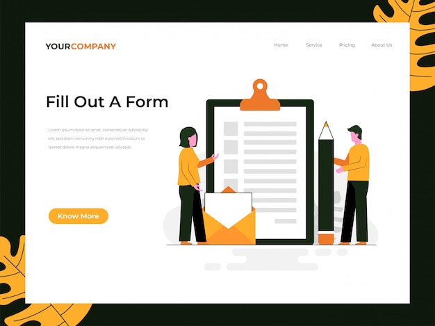 Vector fill out a form landing page