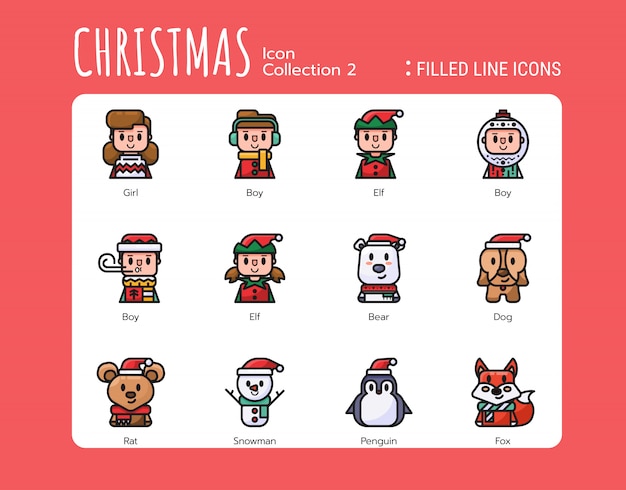 Filled Line Icons Style. Christmas Avatar 