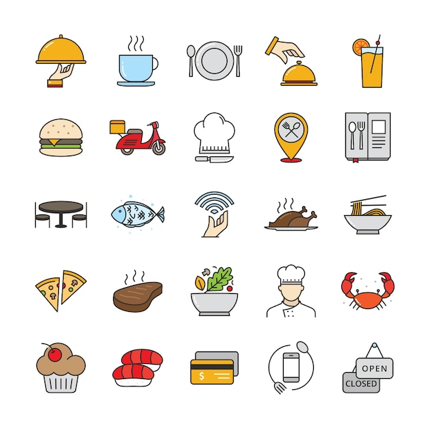 Filled outline restaurant and food icons