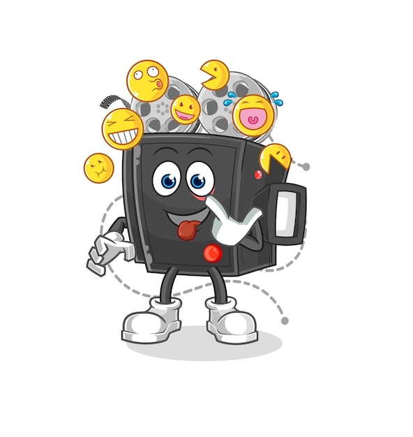 Film camera laugh and mock character cartoon mascot vector