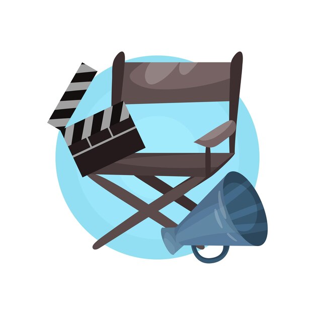 Vector film director profession icon, cinema industry equipment cartoon vector illustration isolated on a white backgroun