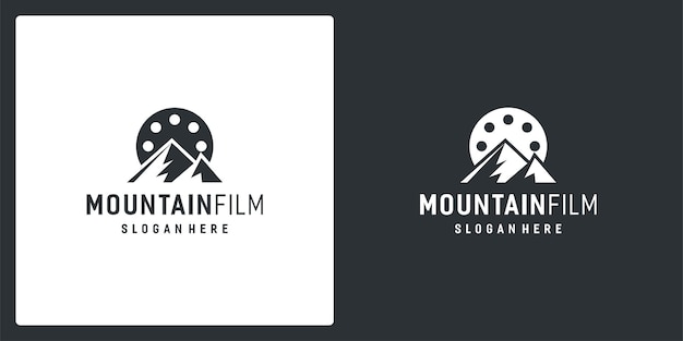 Film strip logo inspiration and mountain logo. premium vector