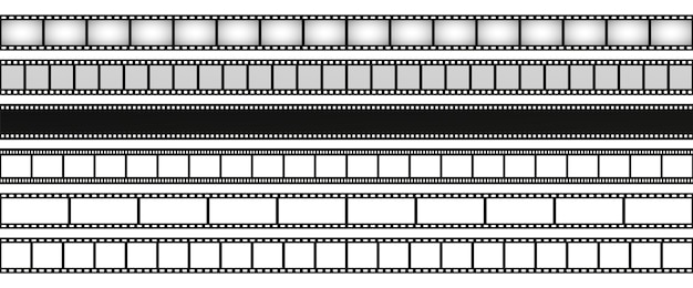 Film strip set. Blank stripes cinema on transparent background. Vector templates.