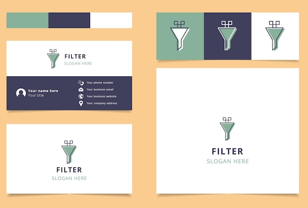 Filter logo design with editable slogan Business card and branding book template