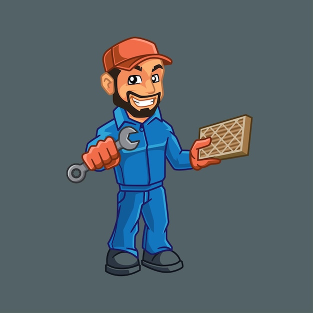 Filter Repairing Worker Mascot Character