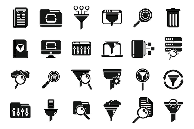 Filter search icons set simple vector Filter interface