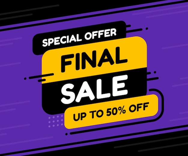 Final sale banner, discount tag, special offer. Website sticker on white background, yellow and black badge design. Vector illustration.