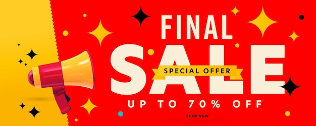 Final sale discount special offer header banner template Last chance to shop now with wholesale advertisement Up to 70 percent off money save on shopping online announcement vector illustration