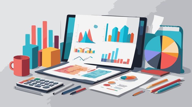 Vector finance background with calculators and statistical data