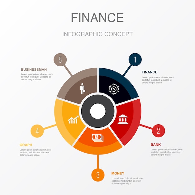 Finance Bank Money Graph Businessman icons Infographic design layout template Creative presentation concept with 5 steps