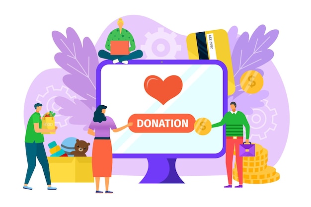 Vector finance for charity donate money in internet vector illustration help by making web donation at