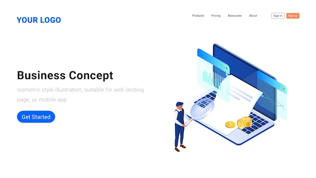 Finance Concept Landing page templateIsometric style illustration isolated on white background