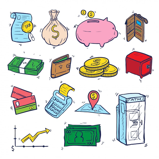 Vector finance doodle art set on isolated