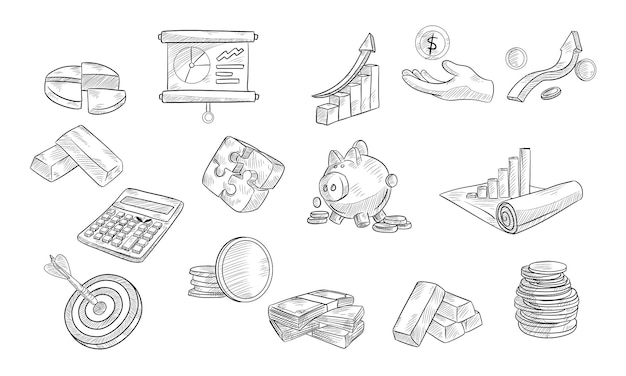 finance icon handdrawn collection