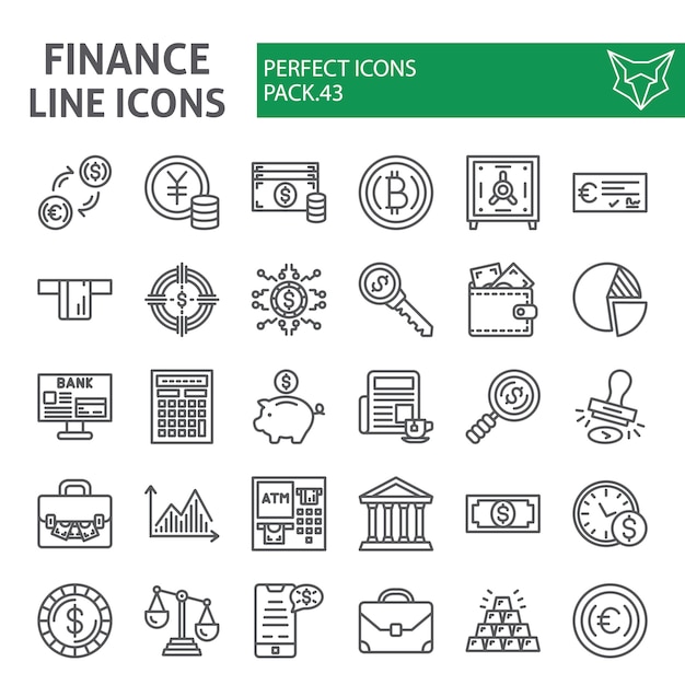 Finance line icon set, money collection