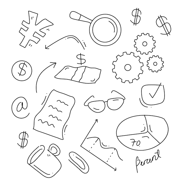 Finance resources bundle set with line doodle style for business