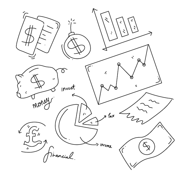 Finance resources bundle set with line doodle style for business