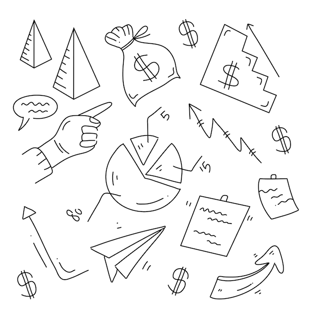 Finance resources bundle set with line doodle style for business