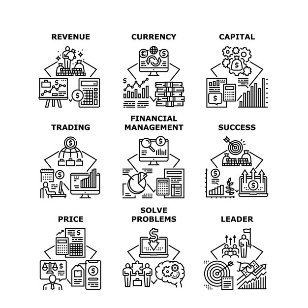 Finance Revenue Set Icons Vector Illustrations